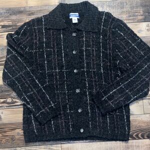 Vintage Pendleton wool blend Grey with white and purple stripes Plaid Cardigan